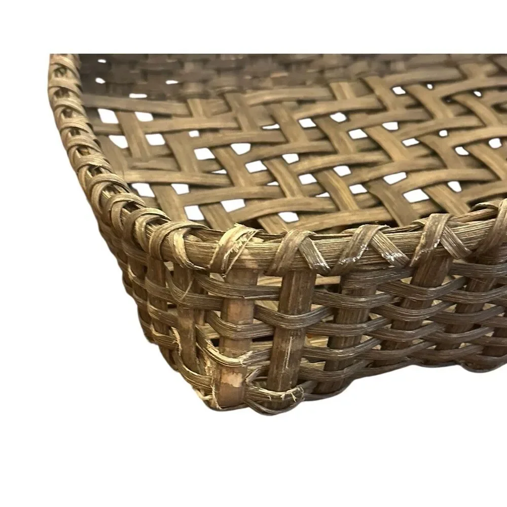 Vintage Handwoven Wicker Gathering Flower Basket Bentwood Handle Farmhouse 22”